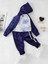 Load image into Gallery viewer, Girls Floral Hoodie and Side Stripe Pants Set
