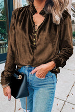 Load image into Gallery viewer, Notched Neck Buttoned Long Sleeve Velvet Blouse
