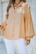 Load image into Gallery viewer, Button Front Bubble Sleeve Frill Trim Blouse
