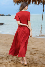 Load image into Gallery viewer, Ruffled Flutter Sleeve Tied Surplice Dress
