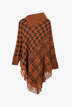 Load image into Gallery viewer, Houndstooth Turtleneck Fringe Hem Poncho
