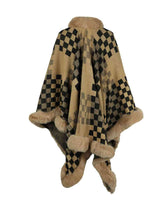 Load image into Gallery viewer, Checkered Faux Fur Trim Poncho
