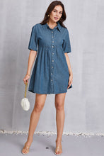 Load image into Gallery viewer, Button Up Collared Neck Tiered Denim Dress
