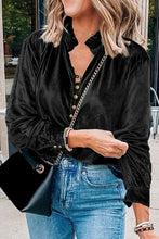 Load image into Gallery viewer, Notched Neck Buttoned Long Sleeve Velvet Blouse
