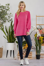 Load image into Gallery viewer, Celeste Full Size Striped Round Neck Lantern Sleeve Top

