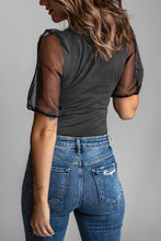 Load image into Gallery viewer, Spliced Mesh Puff Sleeve Blouse
