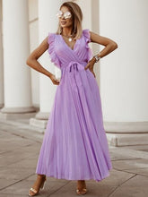 Load image into Gallery viewer, Tied Surplice Cap Sleeve Pleated Dress
