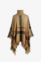 Load image into Gallery viewer, Plaid Turtleneck Raw Hem Poncho
