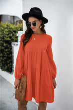 Load image into Gallery viewer, Balloon Sleeve Keyhole Tiered Dress

