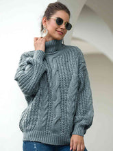 Load image into Gallery viewer, Turtleneck Cable-Knit Dropped Shoulder Sweater
