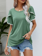 Load image into Gallery viewer, Pom-Pom Trim Flutter Sleeve Round Neck Tee
