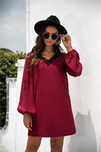 Load image into Gallery viewer, Contrast Lace Trim Balloon Sleeve Mini Shift Dress
