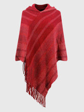 Load image into Gallery viewer, Striped Fringe Hem Hooded Poncho
