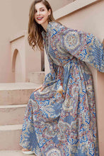 Load image into Gallery viewer, Plus Size Printed Mock Neck Buttoned Maxi Dress
