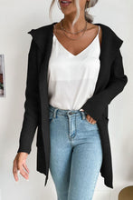 Load image into Gallery viewer, Ribbed Open Front Hooded Cardigan with Pockets
