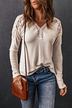 Load image into Gallery viewer, Ribbed V-Neck Spliced Lace Top
