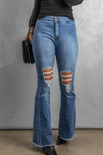 Load image into Gallery viewer, Distressed Raw Hem High-Waist Flare Jeans
