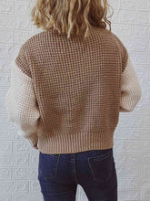 Load image into Gallery viewer, Cable-Knit Contrast Zip-Up Cardigan
