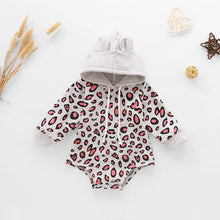 Load image into Gallery viewer, Baby Leopard Print Drawstring Hooded Bodysuit
