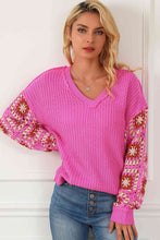 Load image into Gallery viewer, Exposed Seam V-Neck Drop Shoulder Sweater
