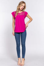 Load image into Gallery viewer, ACTIVE BASIC Ruffle Short Sleeve Lace Detail Knit Top
