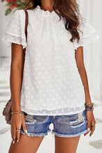 Load image into Gallery viewer, Swiss Dot Ruffle Collar Flutter Sleeve Blouse
