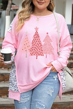 Load image into Gallery viewer, Plus Size Christmas Tree Leopard Dropped Shoulder Sweatshirt
