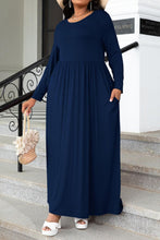 Load image into Gallery viewer, Plus Size Round Neck Long Sleeve Maxi Dress with Pockets

