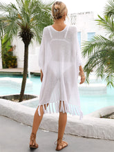 Load image into Gallery viewer, Fringe Trim Dolman Sleeve Openwork Cover-Up
