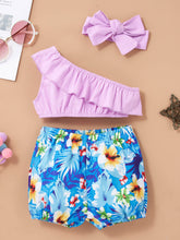 Load image into Gallery viewer, Baby Girl One-Shoulder Ruffled Top and Floral Shorts Set
