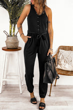 Load image into Gallery viewer, Tie Waist Snap Down Jumpsuit with Pockets
