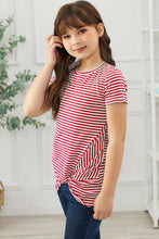 Load image into Gallery viewer, Girls Striped Round Neck Twisted Tee Shirt
