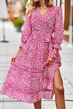 Load image into Gallery viewer, Leopard Surplice Tie Belt Slit Dress
