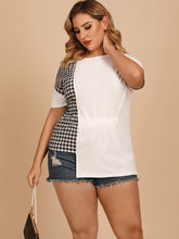 Load image into Gallery viewer, Plus Size Gingham Color Block Asymmetrical T-Shirt
