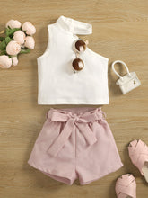 Load image into Gallery viewer, Girls One-Shoulder Top and Belted Shorts Set
