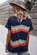 Load image into Gallery viewer, Multicolored Chevron Stripe Round Neck Side Slit T-Shirt
