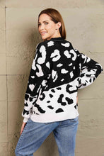 Load image into Gallery viewer, Woven Right Leopard Ribbed Trim Dropped Shoulder Sweater
