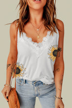 Load image into Gallery viewer, Sunflower Print Lace Trim Plunge Cami

