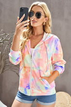 Load image into Gallery viewer, Tie-Dye Drawstring Detail Zip Up Hooded Jacket
