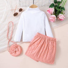 Load image into Gallery viewer, Girls Knit Top and Decorative Button Skirt Set with Bag
