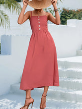 Load image into Gallery viewer, Decorative Button Spaghetti Strap Midi Dress

