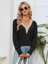 Load image into Gallery viewer, Lace Detail V-Neck Ribbed Blouse
