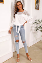 Load image into Gallery viewer, Lace Yoke Three-Quarter Sleeve Tie Front Blouse
