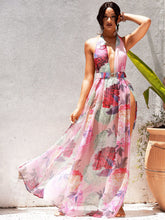 Load image into Gallery viewer, Floral Halter Neck Backless Split Dress
