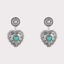 Load image into Gallery viewer, Artificial Turquoise Heart Dangle Earrings
