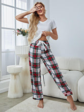 Load image into Gallery viewer, V-Neck Tee and Plaid Pants Lounge Set
