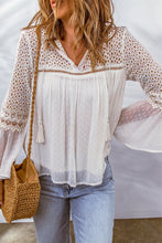 Load image into Gallery viewer, Eyelet Tassel Tie Flare Sleeve Blouse
