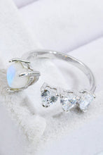 Load image into Gallery viewer, Natural Moonstone and Zircon Heart Open Ring
