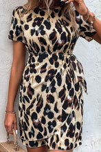 Load image into Gallery viewer, Animal Print Belted Keyhole Round Neck Dress
