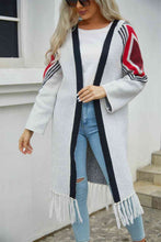 Load image into Gallery viewer, Double Take Geometric Fringe Hem Open Front Duster Cardigan
